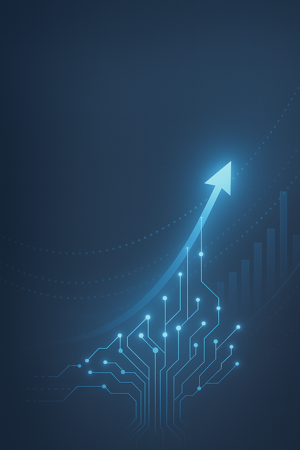 Blue arrow rising out of circuit-board lines