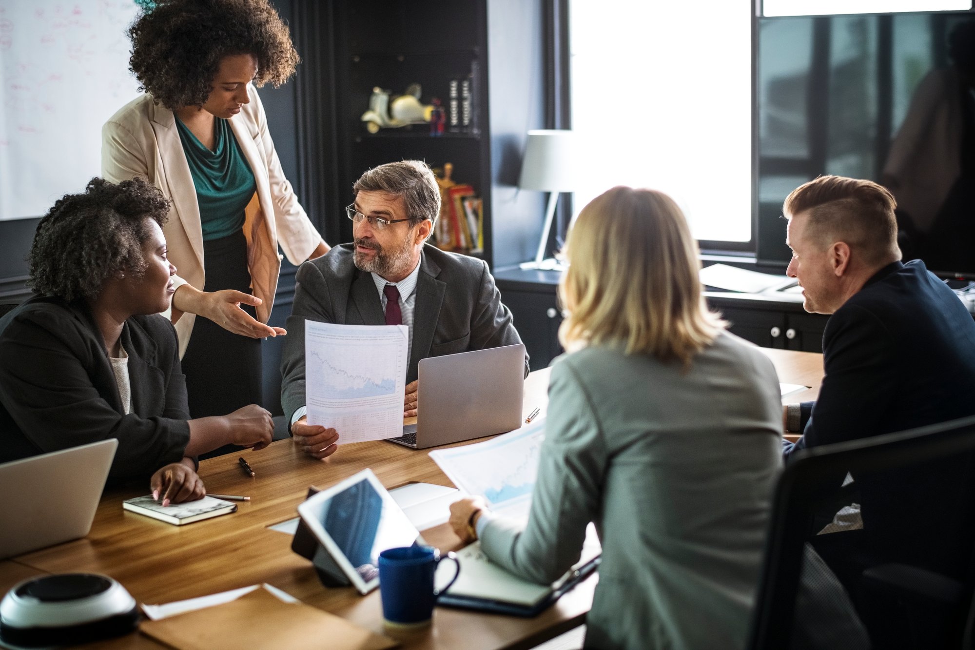 Business people in a meeting around a conference table